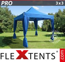 Reklamtält FleXtents PRO 3x3m Blå, inkl. 4 dekorativa gardiner